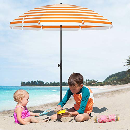 Garden Paraplu - Parasol - Strandparasol - Ø 160 cm - sammenfoldelig - Stribet orange hvid