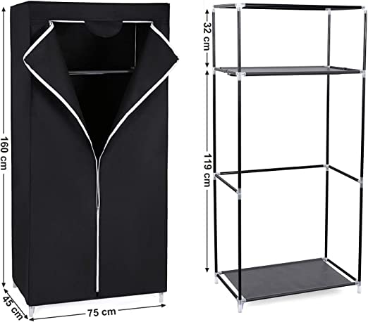 Garderob - Mapp Garderobe - 160 x 75 x 45 cm - Svart