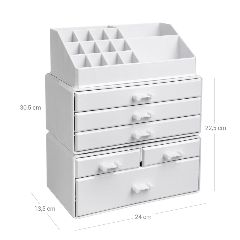 Make -Up Organizator - Organizator Cosmetic - 3 -Pace - 6 sertare - Alb