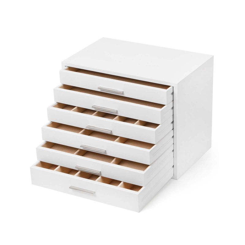 Smykkeskrin - Wooden Jewellery Box - Juveler Box - Med 6 skuffer - Juveler Box - White