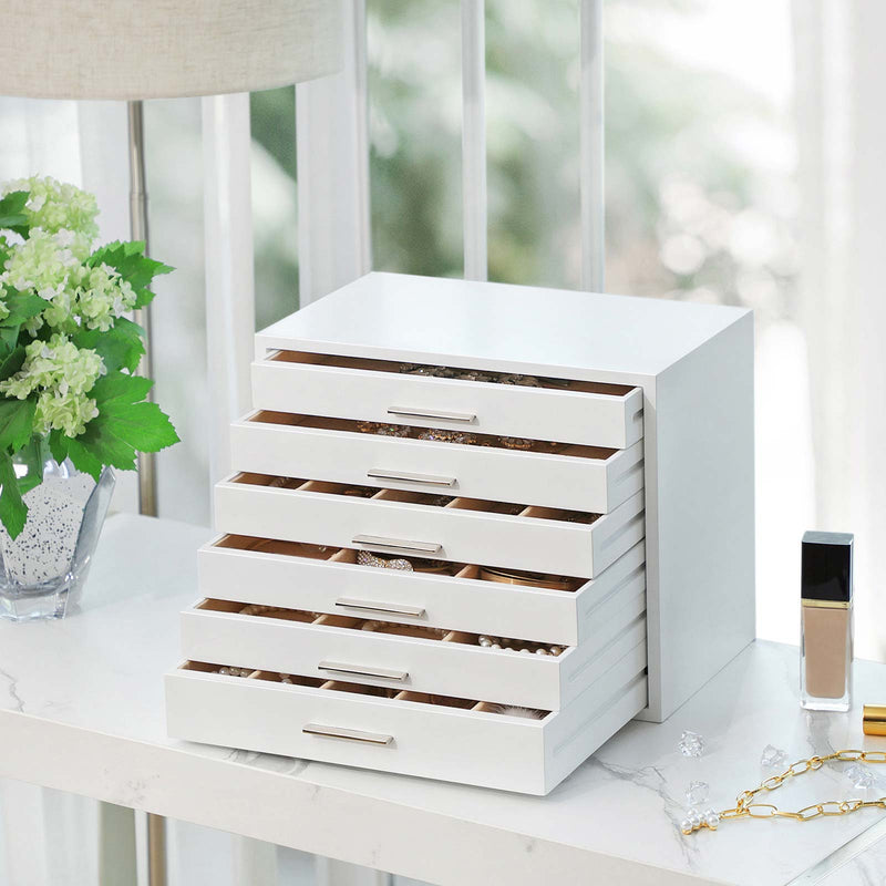 Smykkeskrin - Wooden Jewellery Box - Juveler Box - Med 6 skuffer - Juveler Box - White