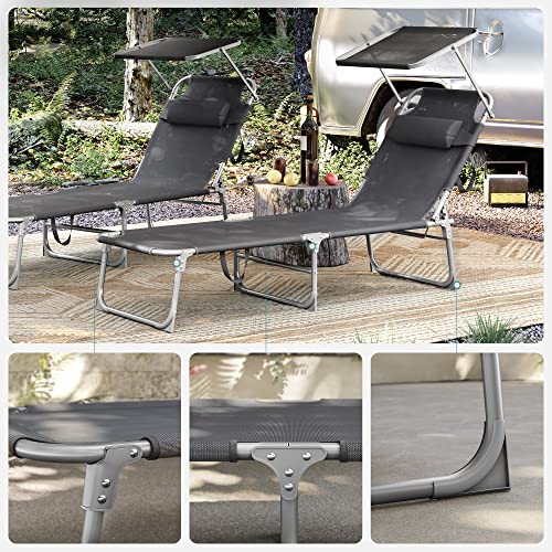 Sunter - Lounger - Loungebed - lit de plage - avec coussin - avec cran de soleil - noir