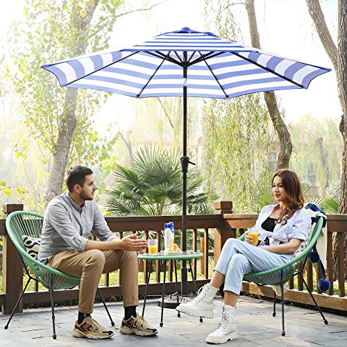 Parasol - Ø 265 cm - Protection solaire - parasol de jardin - avec manivelle - Bleu et blanc rayé