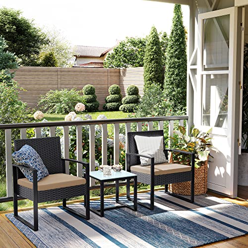 Ensemble de meubles de jardin - Van Polyrotan - Ensemble de salon - en rotin look - 2 chaises - avec table en verre - noir