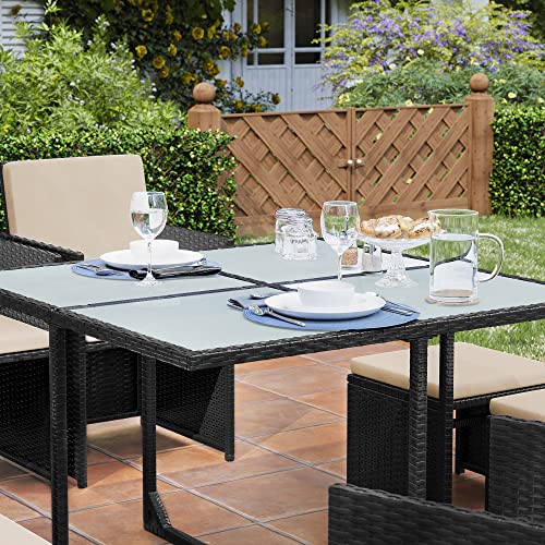 Set de mobilier de grădină set de 9 - Polyrattan - Mobilier de terasă - negru / bej