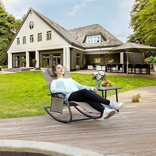 Chaise à bascule - Chaise de jardin - Lounger - pour le jardin - avec appuie-tête et poche latérale - Gray