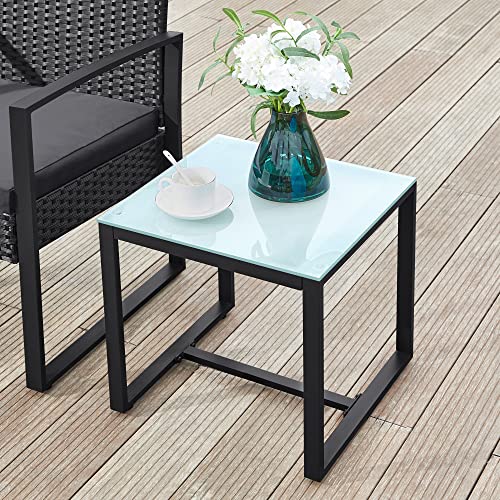 Balkonmeubel - Loungeset - Tuinmeubelset - Set van 3 - 2 stoelen - Glazen tafel - Zwart