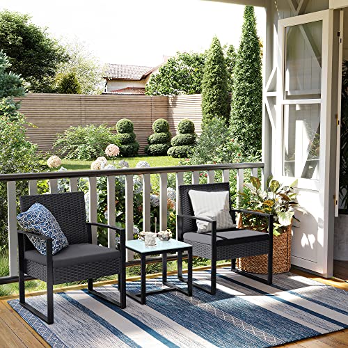 Meubles de balcon - Ensemble de salon - Ensemble de meubles de jardin - Ensemble de 3 - 2 chaises - Table en verre - noir