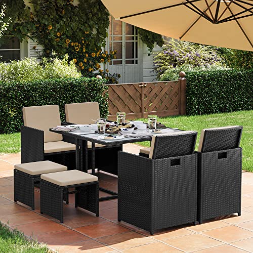 Havemøbler sæt sæt på 9 - Polyrattan - Patio Furniture - Black / Beige