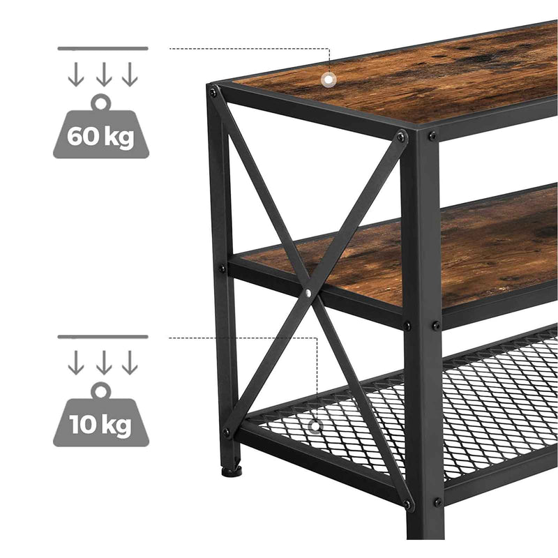 TV -skåp -salonbord - med hyllor - stålram - brun svart