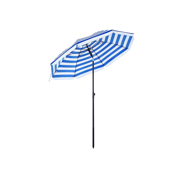 Parasol - pour la plage - écran de jardin - protection UV jusqu'à UPF 50+ - Tiltable - avec sac de transport - bleu rayé, blanc