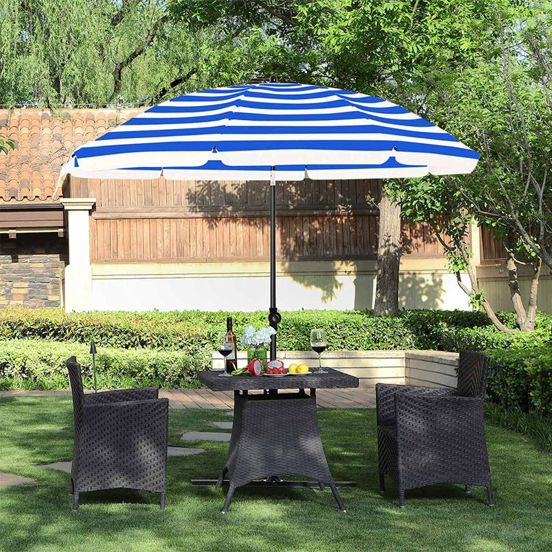 Parasol - Voor strand - Tuinscherm - Uv-bescherming tot UPF 50+ - Kantelbaar - Met draagtas - Gestreept blauw, wit