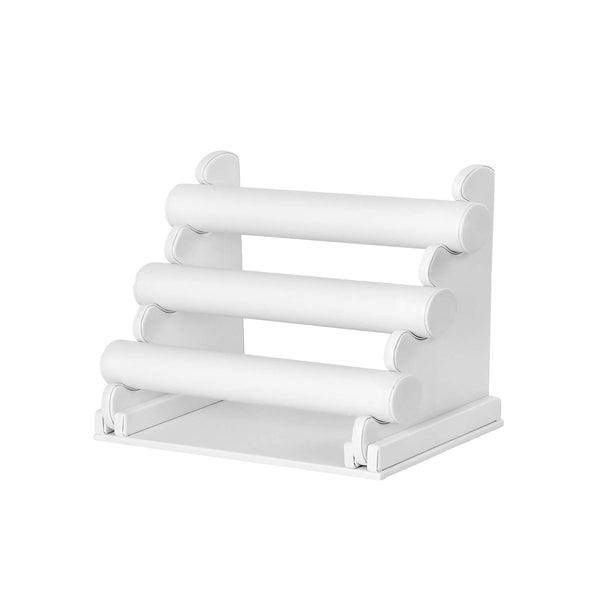 Support de bijoux - Porte-écouteurs - 3 tubes - Cuir - blanc