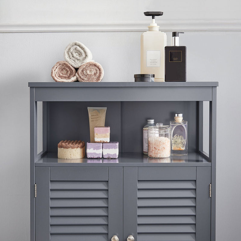 Armoire de salle de bain - Armoire de cuisine avec compartiment ouvert - Gris