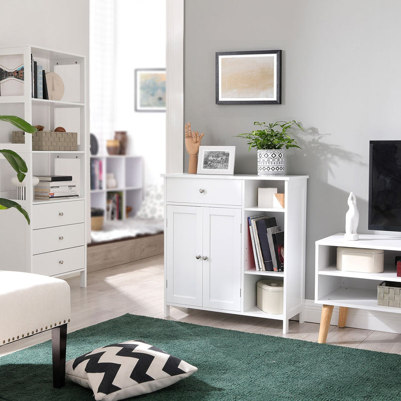 Armoire de salle de bain - avec 1 tiroir - 3 étagères - Bois - blanc