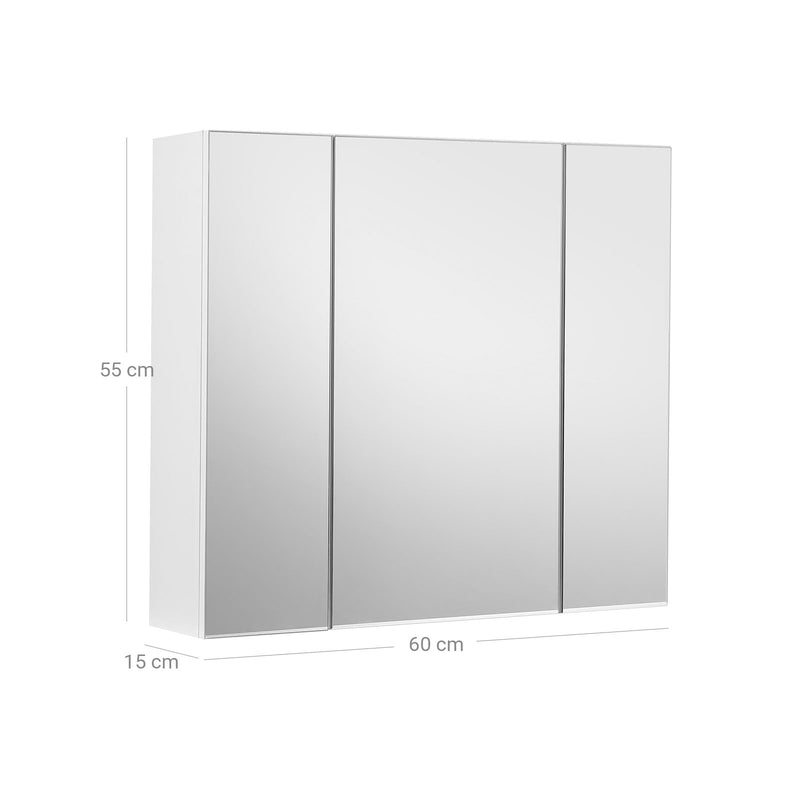 Armoire miroir - armoire de salle de bain - 2 étagères - avec miroir - suspendu - blanc