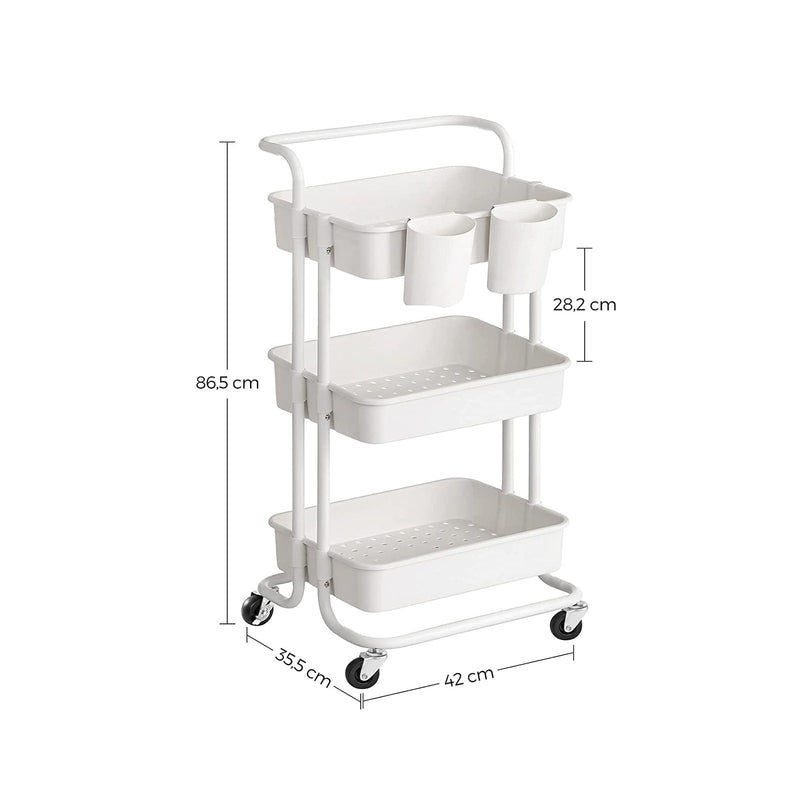 Trolley - Keukenwagen - Opbergplanken - 3 niveaus - Wit