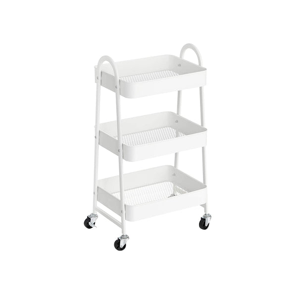 Trolley - Med 3 niveauer - Metal Servering Truck - Kitchen Trolley - Med håndtag - 2 bremser - Hvid