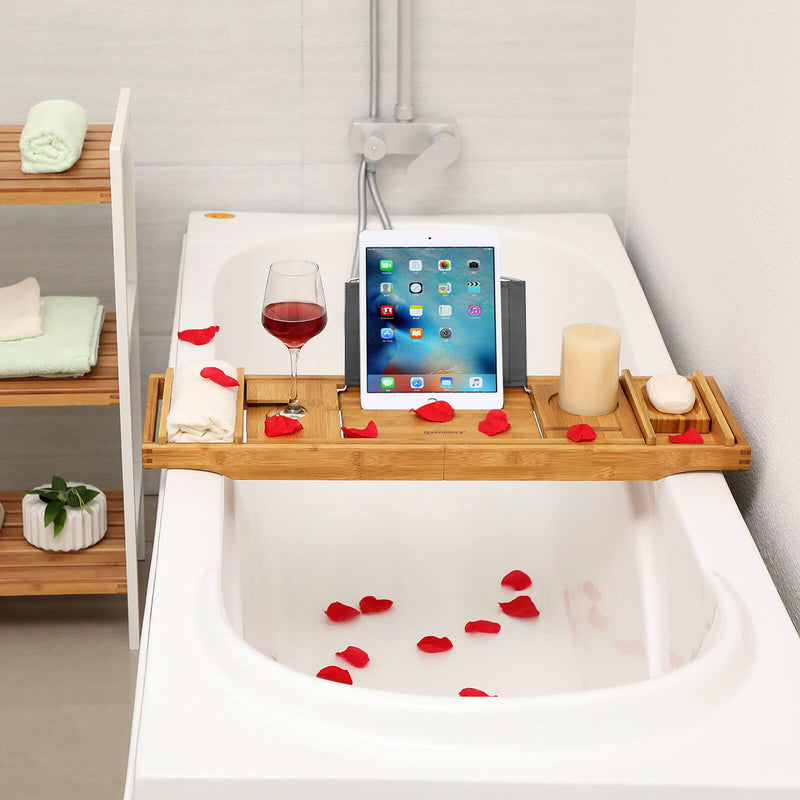 Bamboo Bath Board - Justerbar badbord med kopholder - Naturel