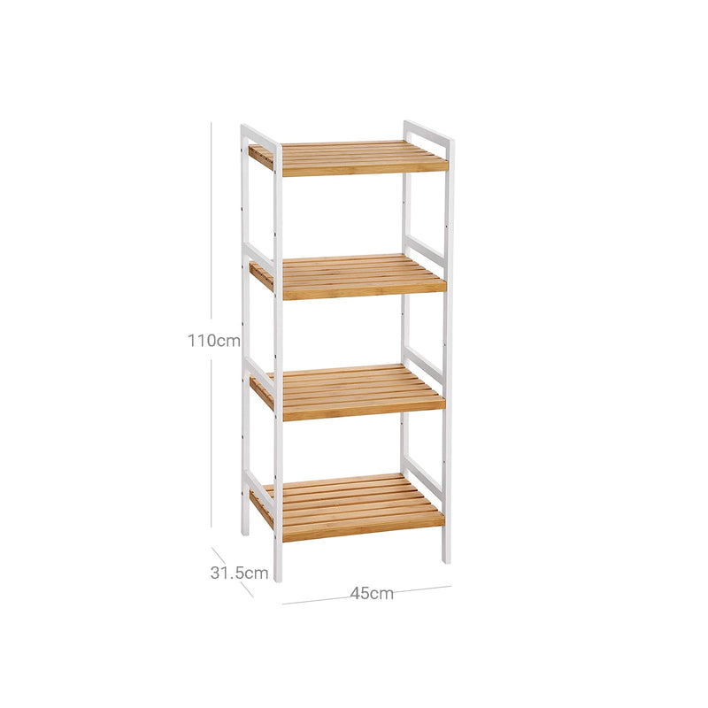 Rack de salle de bain avec 4 étagères - bambou - naturel / blanc