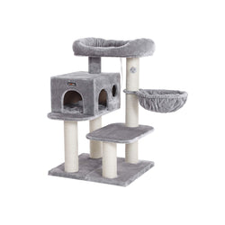 Scratching Post - med plattform - med grott - Cat Sleeping Place - 112 cm - ljusgrå