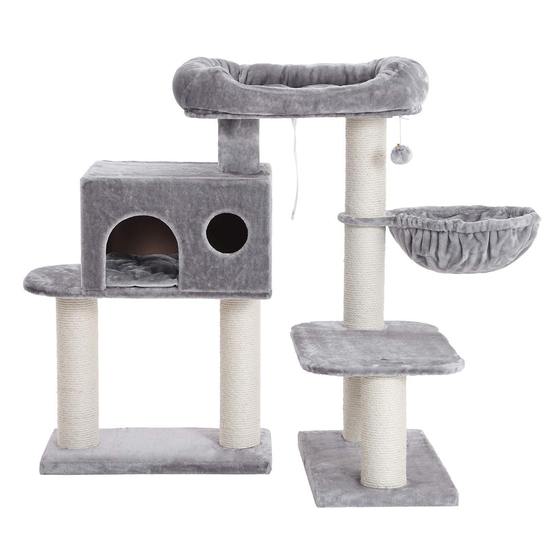 Scratching Post - med plattform - med grott - Cat Sleeping Place - 112 cm - ljusgrå