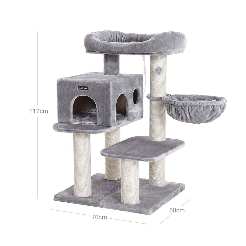 Scratching Post - Med platform - med Cave - Cat Sleeping Place - 112 cm - Lysegrå