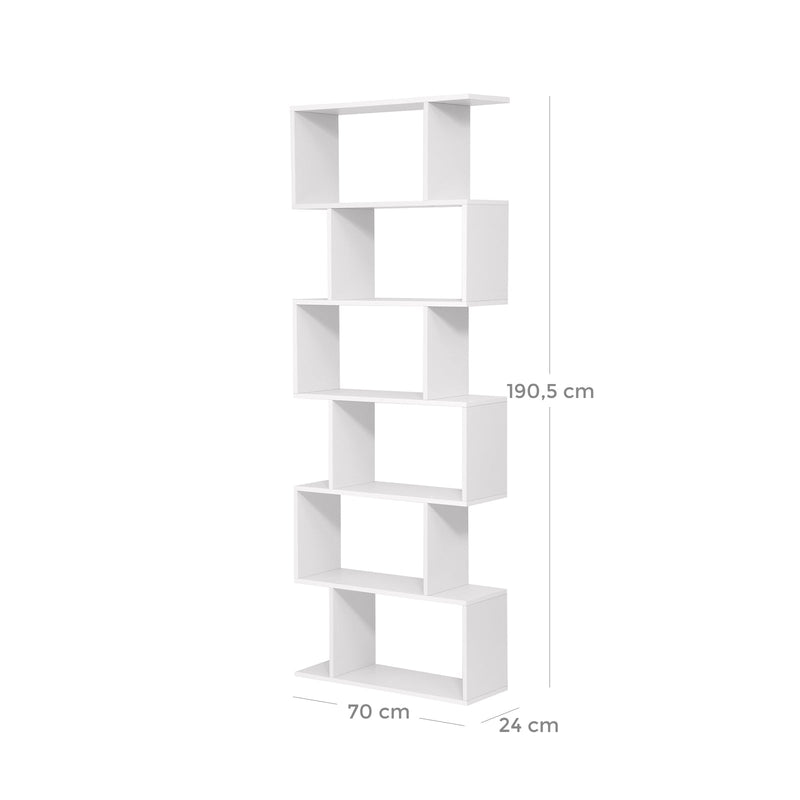 Bokhylla - bokhylla - med 6 nivåer - dekorativ plank - vit