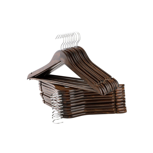 Træ tøjophæng - til pakker - sæt af 20 - kludbøjle - hak i skulderdelen - Anti -slip -Bruin