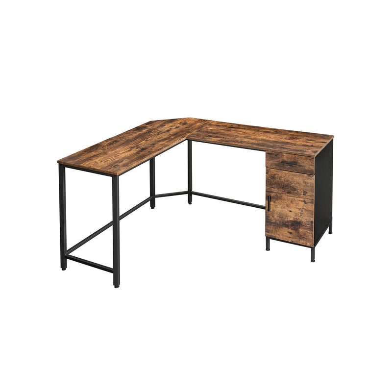 Bureau - Hoekbureau - Met kast - Stalen frame en Houten blad - Bruin