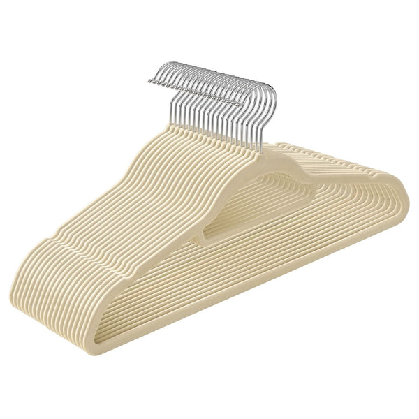 Velvet tyghängare - klädhängare - uppsättning av 20 - tyghängare - anti -slip - liten stång för grävlingar - beige