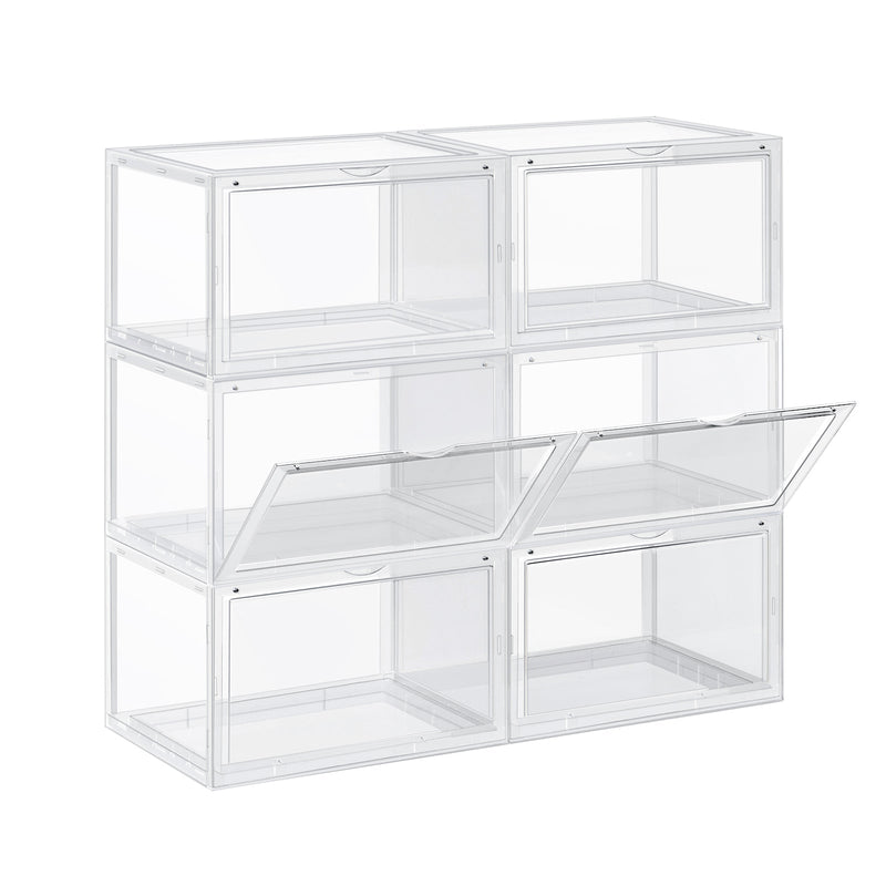 Skobokse - 6 stykker - Stabelbar - Plastboks - Bokse - 46, 36 x 28 x 22 cm, gennemsigtig