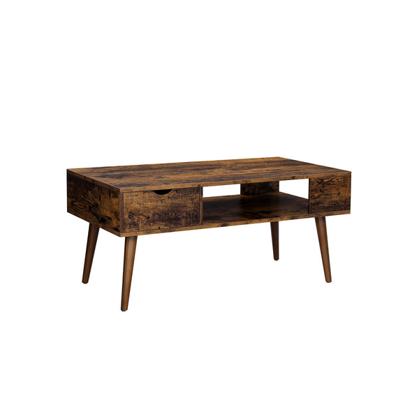 Table basse - avec compartiment ouvert - 1 tiroir - marron