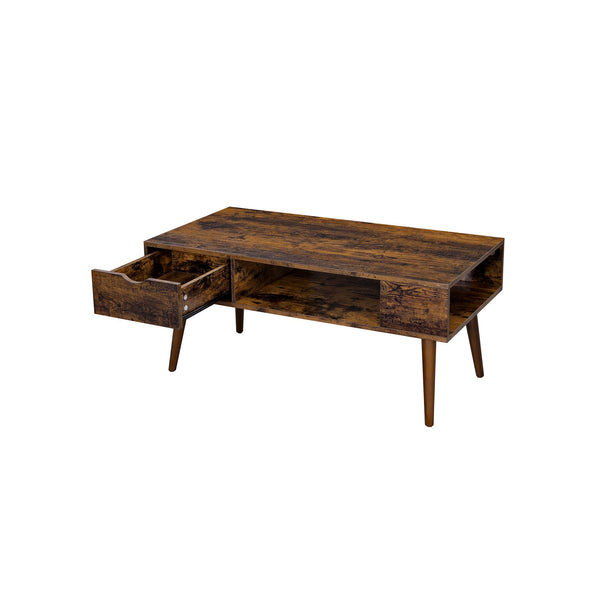 Table basse - avec compartiment ouvert - 1 tiroir - marron