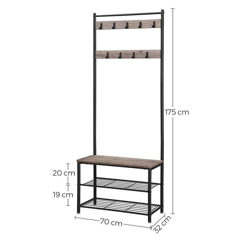 Garderobă Standard - Coat Rack - cu depozitare de încălțăminte - cu scaun - garderobă - gri vintage / negru