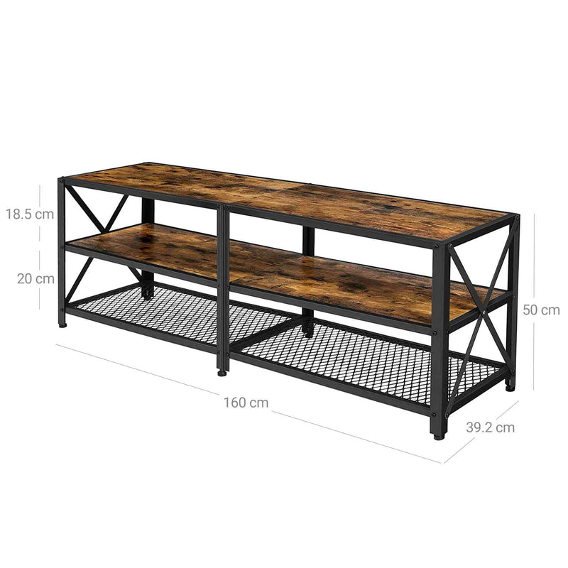 TV kast -Salontafel - Met planken - Stalen frame -  bruin zwart