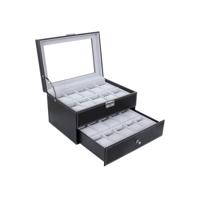 Watchbox - pour 20 montres - mon armoire de montre avec couvercle en verre - noir