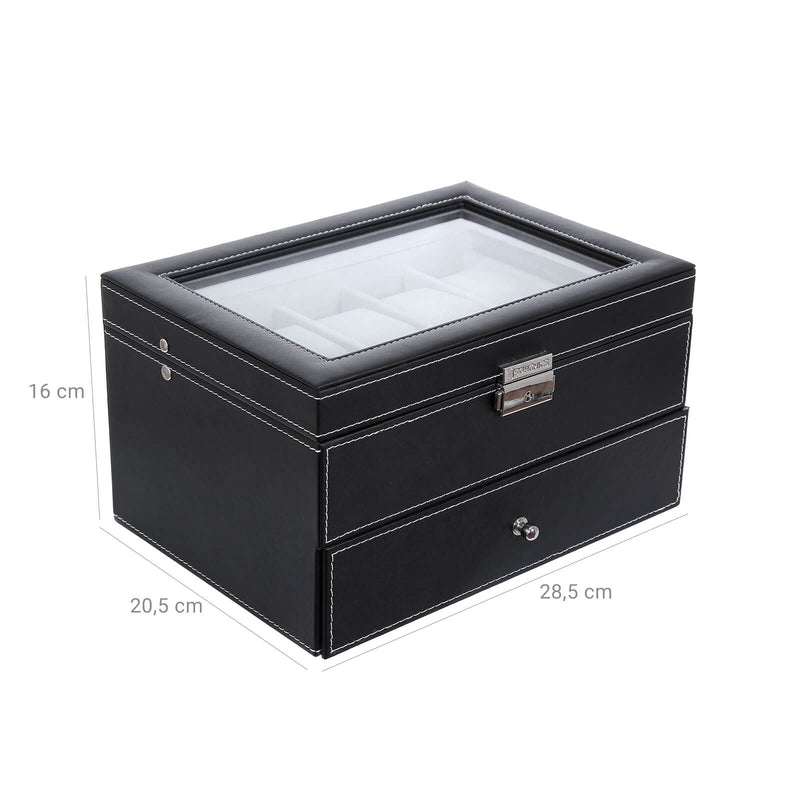 Watchbox - pour 20 montres - mon armoire de montre avec couvercle en verre - noir