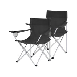 Chaises de camping - Ensemble de 2 chaises pliantes - chaises extérieures - avec accoudoirs et porte-bois - noir