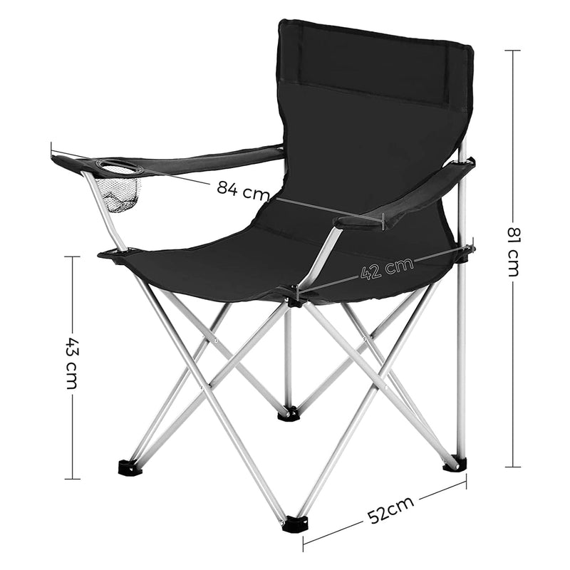 Chaises de camping - Ensemble de 2 chaises pliantes - chaises extérieures - avec accoudoirs et porte-bois - noir