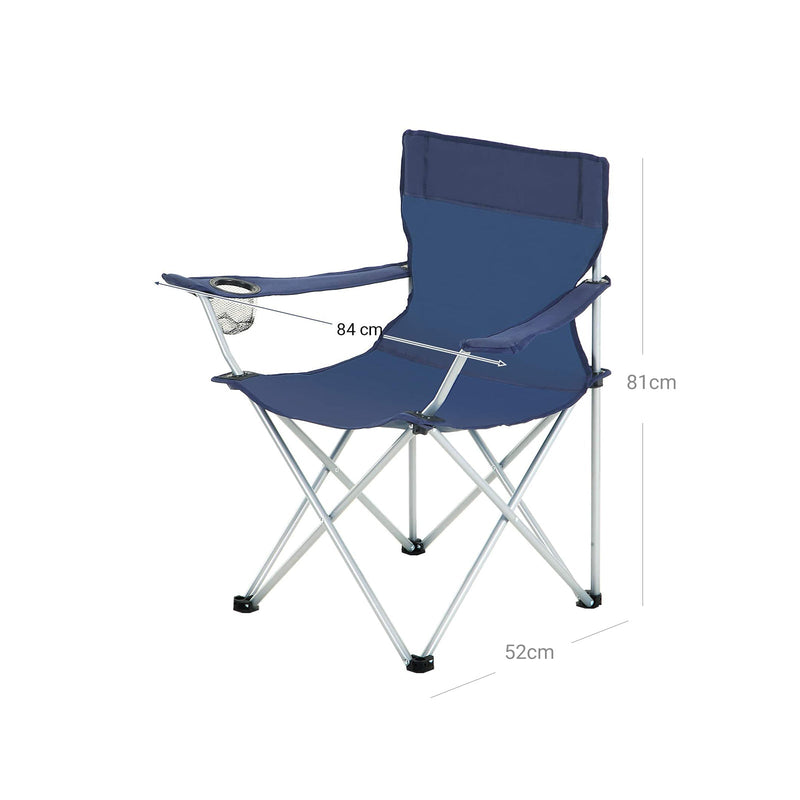 Campingstoelen - Set van 2 - Klapstoelen - Outdoor stoelen - Met armleuningen en drinkhouder - Stevig frame - Blauw