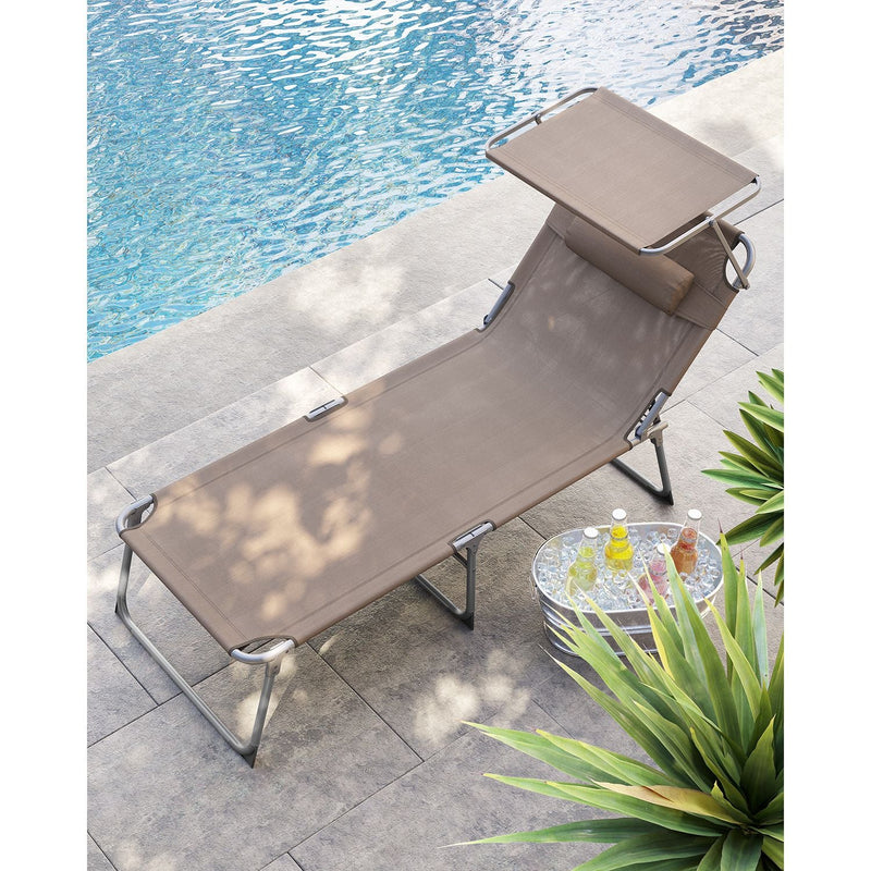 SUNTER - Loung Chair - LoungeBed - Beach Bed - With Cushion - With Sunscreen - Taupe