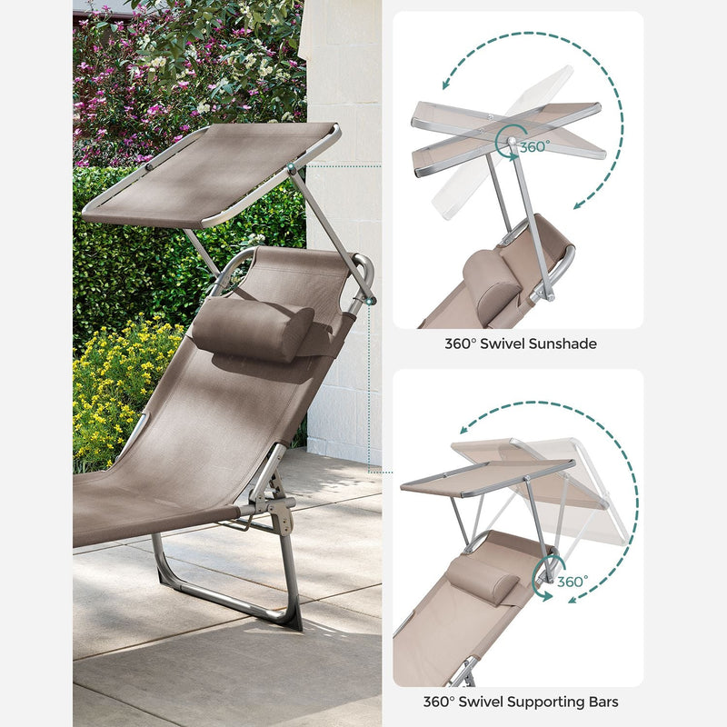 Sunter - Loungstol - Loungebed - Beach Bed - With Pude - Med solcreme - Taupe