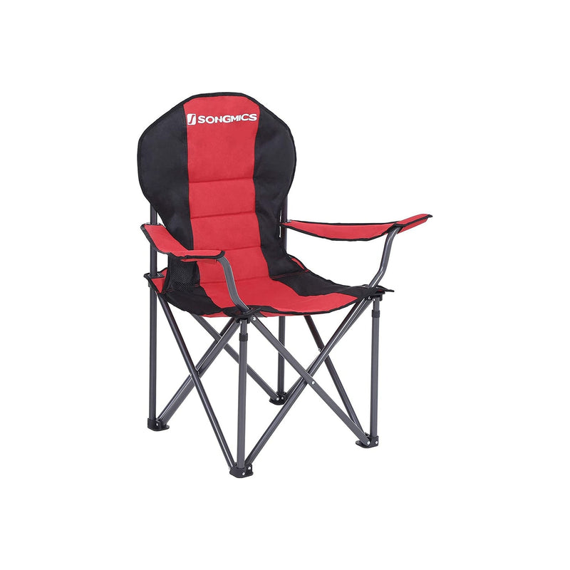 Scaune de camping - scaune pliante - scaune de grădină - cu tetiera - set de 2 - cu cotiere - roșu negru