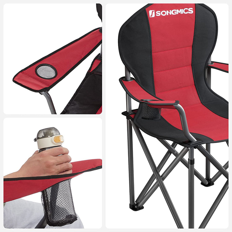 Chaises de camping - chaises pliantes - chaises de jardin - avec appuie-tête - ensemble de 2 - avec accoudoirs - rouge noir