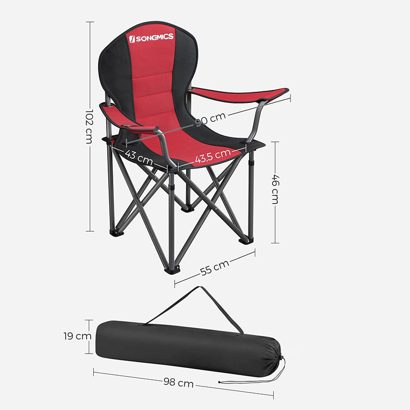 Campingstoelen - klapstoelen - Tuinstoelen - Met hoofdsteun - Set van 2 - Met armleuningen - Zwart Rood