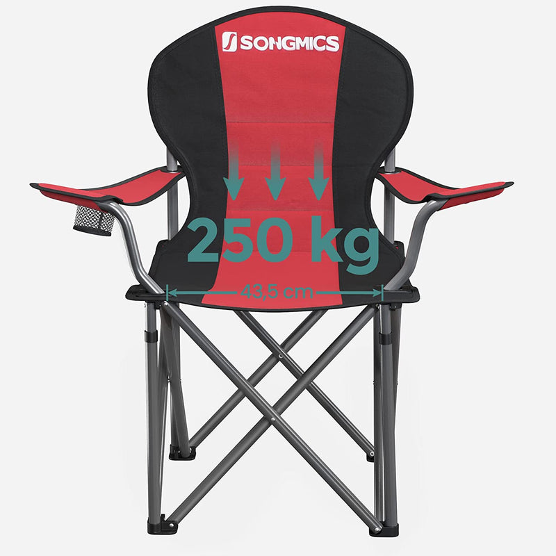 Scaune de camping - scaune pliante - scaune de grădină - cu tetiera - set de 2 - cu cotiere - roșu negru