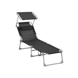 Sunter - Lounger - Loungebed - cu tetiera - cu capotă de soare - negru