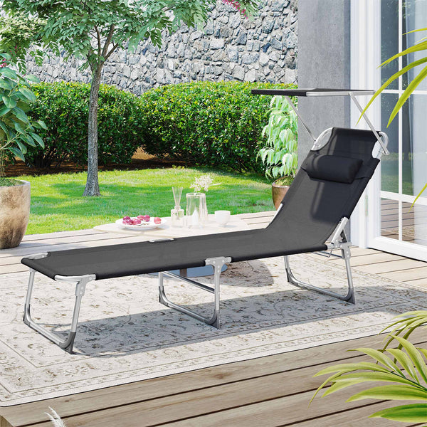 Sunter - Lounger - Loungebed - avec appui-tête - avec Sun Hood - Black