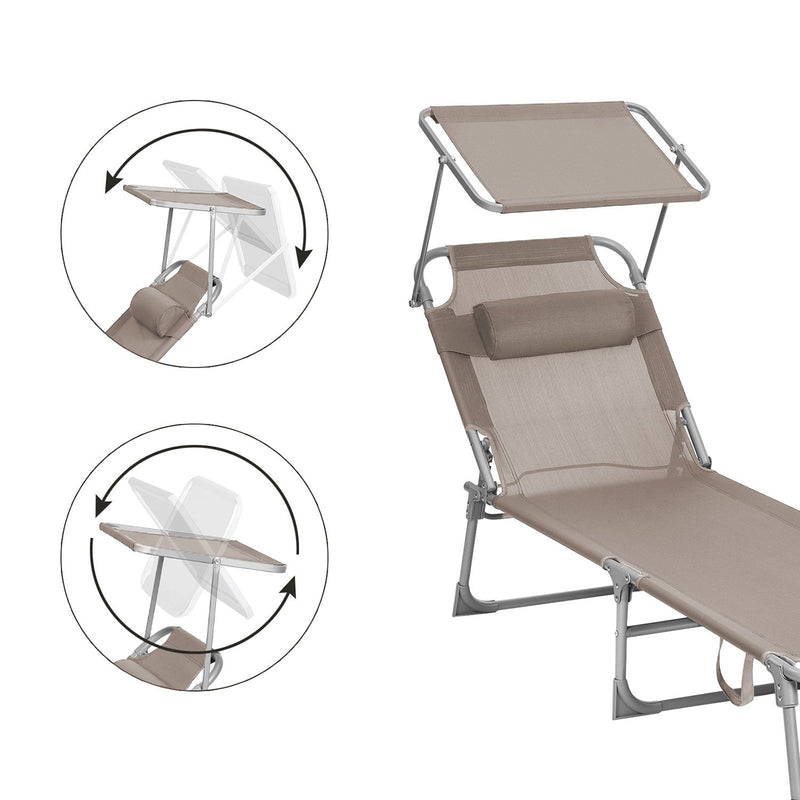 Sunter - Lounger - Garden Lighting - Lounge Pat - cu tetiera - cu bord de soare - cu spătar reglabil - Taupe